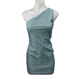 NEW Superdown Blue Beaded Sparkly One Shoulder Sleeveless Mini Bodycon Dress S